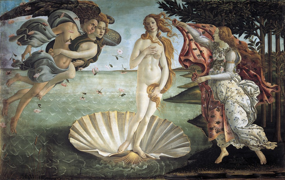 O corpo de Vênus é deliberadamente irrealista na pintura — Foto: Getty Images