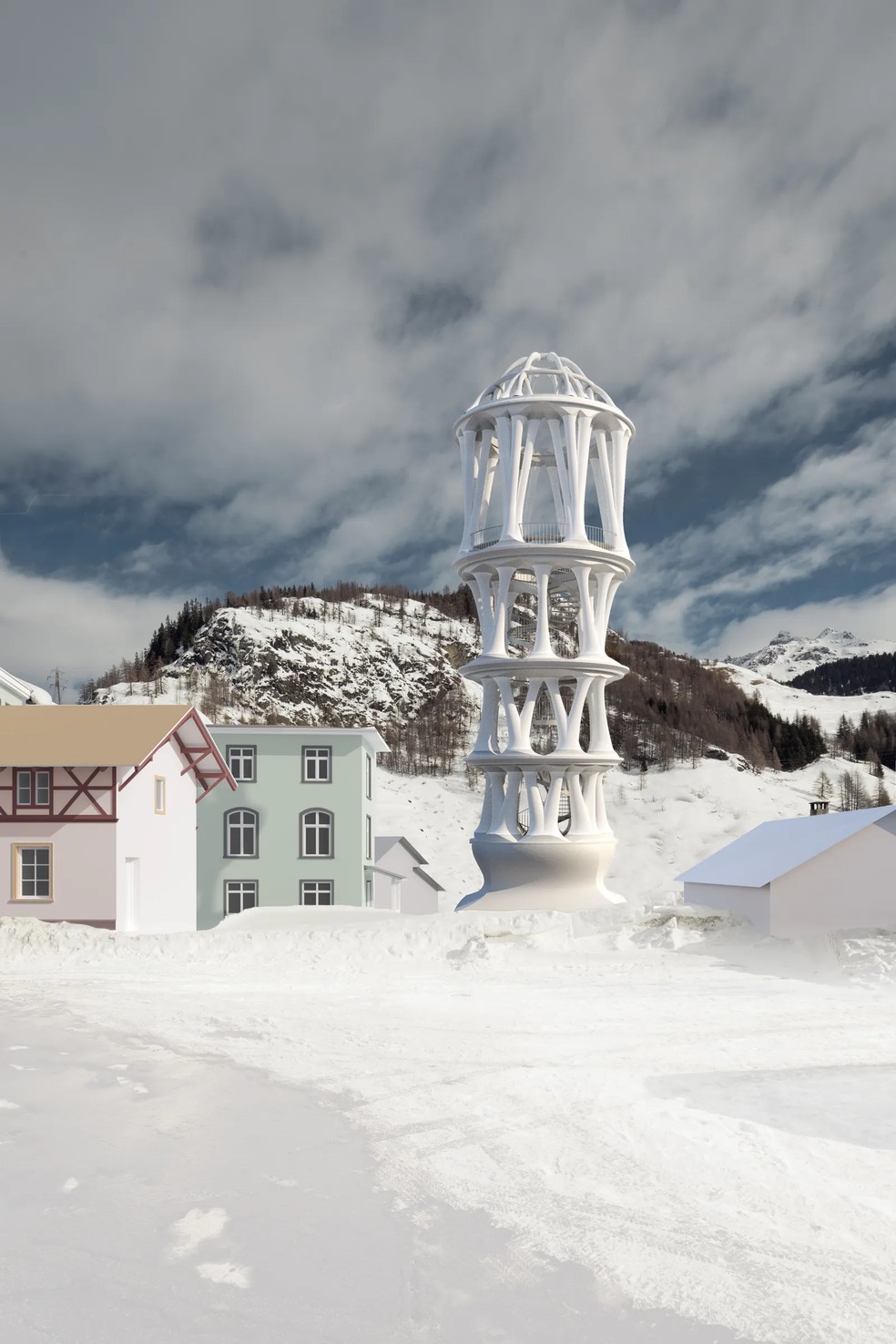 A Torre Branca de Muelgns, na Suíça, é a torre mais alta do mundo impressa em 3D — Foto: BENJAMIN HOFER