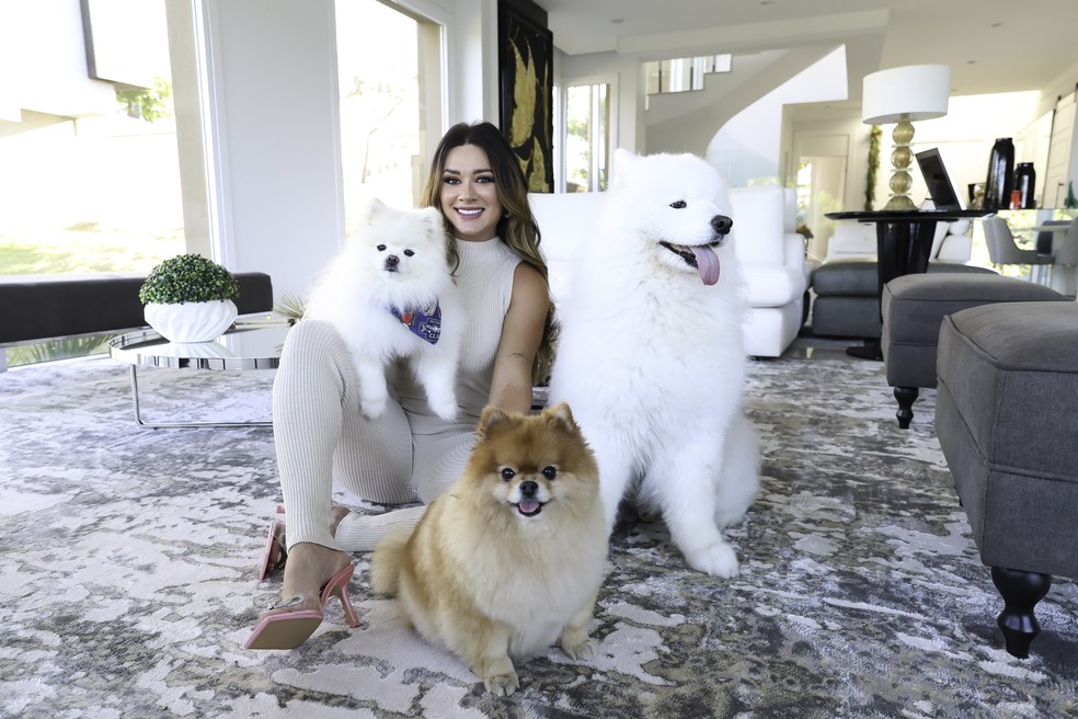 Juju Salimeni com os ces de estimao Jlio, Miguel e Tadeu  Foto: Thais Aline