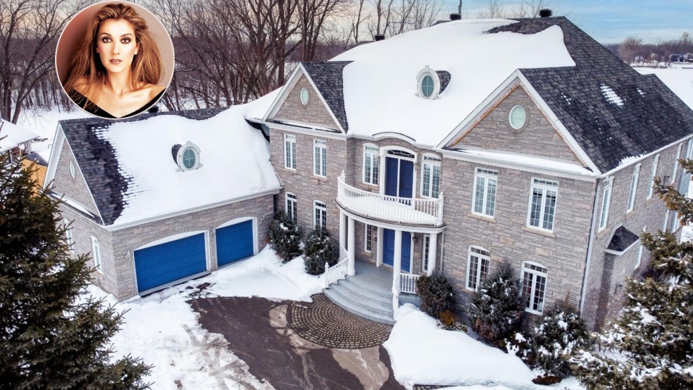 A mansão com 16 cômodos de Celine Dion fica cercada de neve no Inverno — Foto: Divulgação e Reprodução/Instagram @celinedion