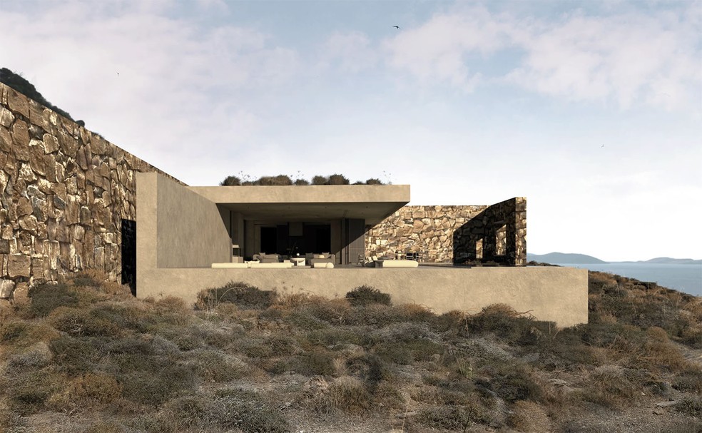 Batizada de Horizon House, casa fica em Syros, na Grécia, e foi construída sob a ótica do design regenerativo — Foto: Divulgação
