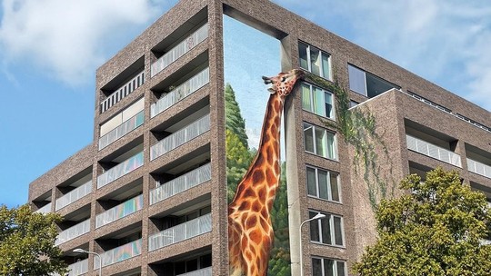 Prédio com pintura de girafa viraliza na web; artista explica