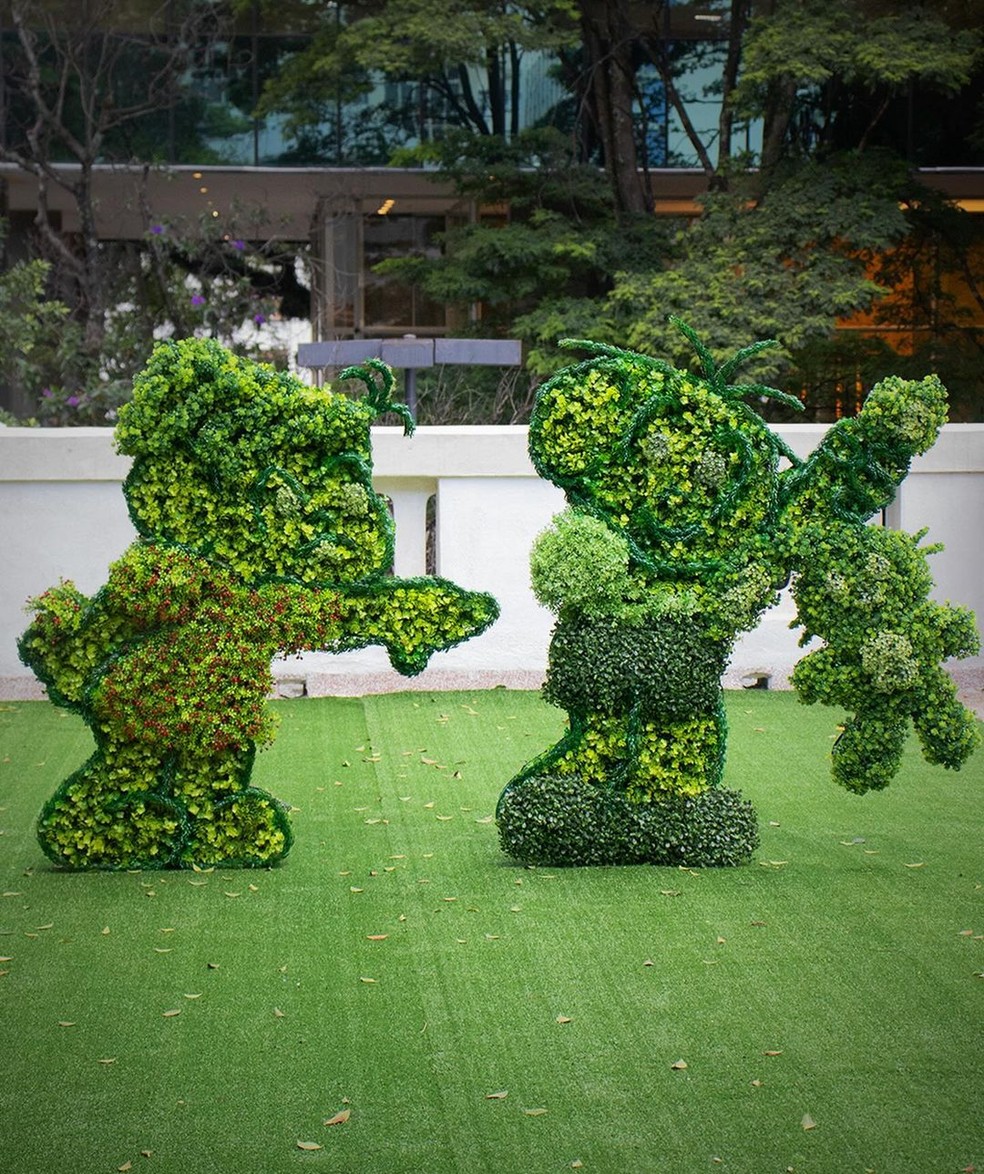 Jardim da Casa das Rosas ganha esculturas naturais dos personagens Mônica, Cebolinha e Sansão — Foto: Divulgação/MSP