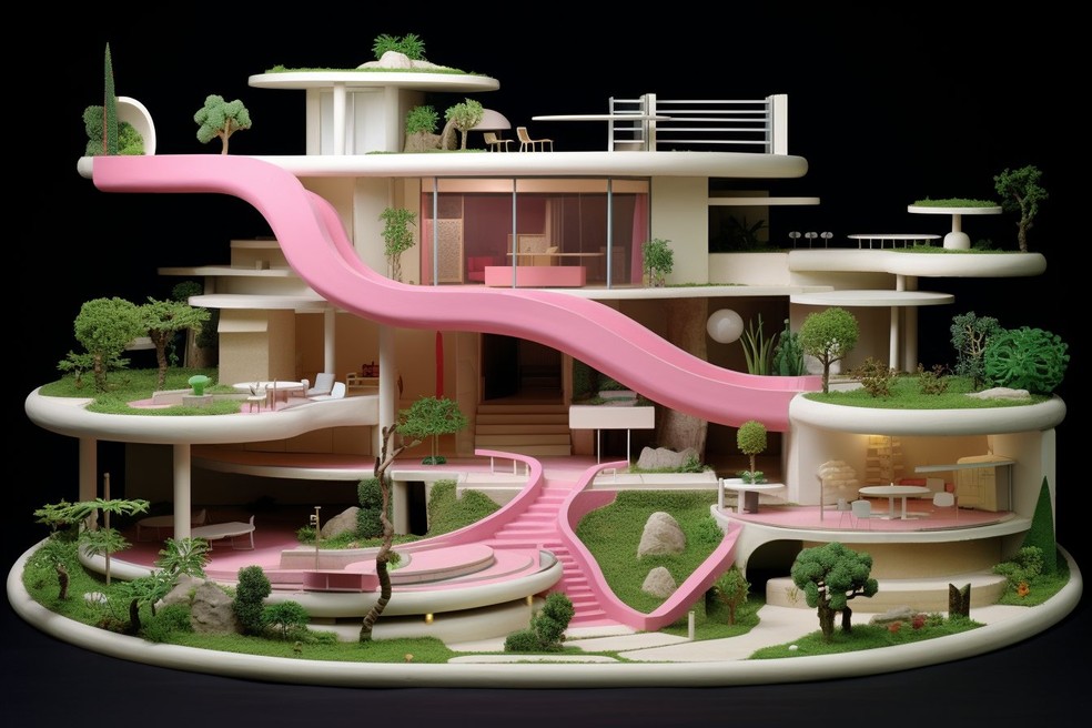  Casa da Barbie nas mãos do paisagista Burle Marx ficaria assim, segundo a Inteligência Artificial — Foto: Reprodução/Twitter @fepacheco