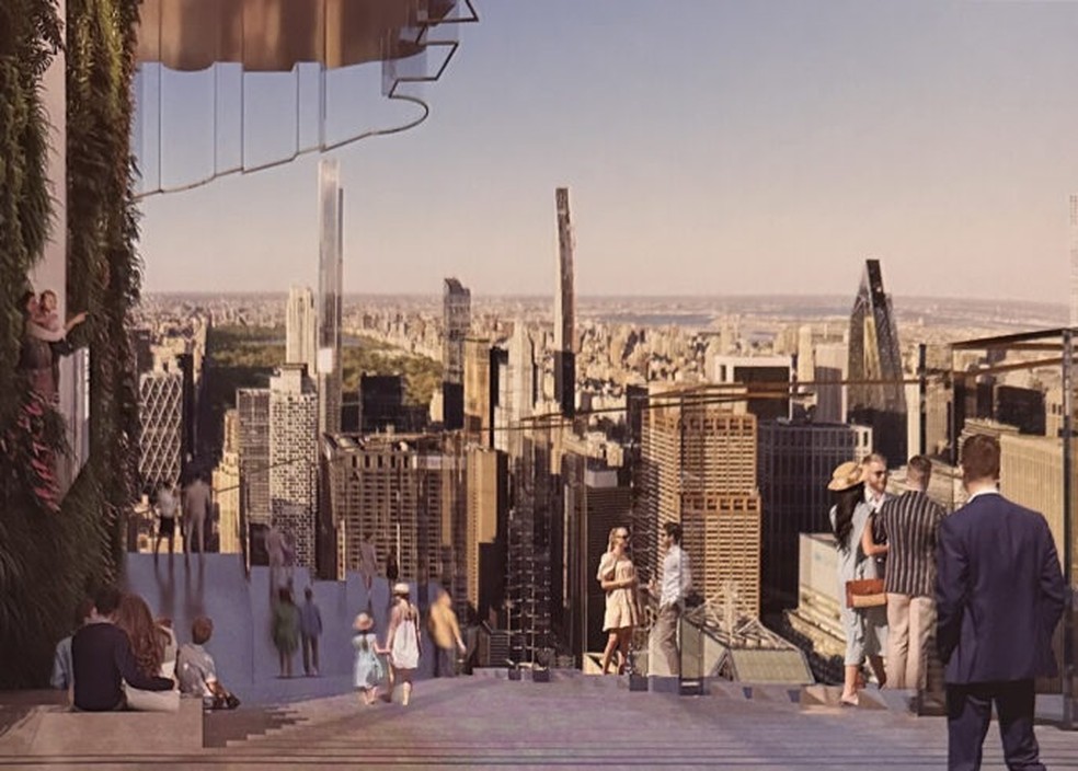 Arranha-céu de 52 andares tem construção retomada em Nova York — Foto: Michael Young