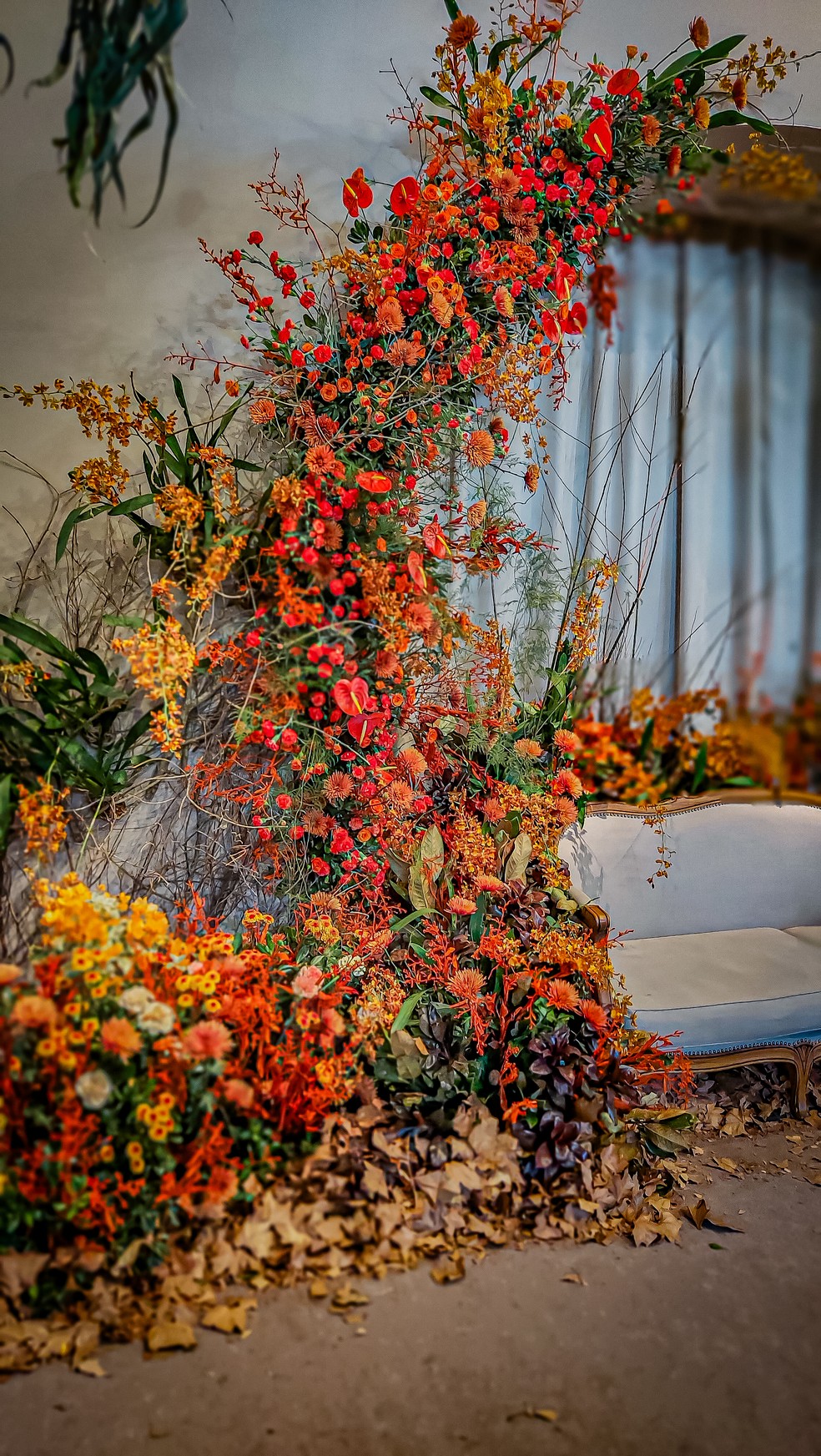 Um arco-íris floral, instalado na  rua das flores por Paulo Perissoto e Tanus Saab, exibe a diversidade de espécies e cores vibrantes. Um mostruário poético pra sentar, tomar um chá  e apreciar.  — Foto: João Barboza