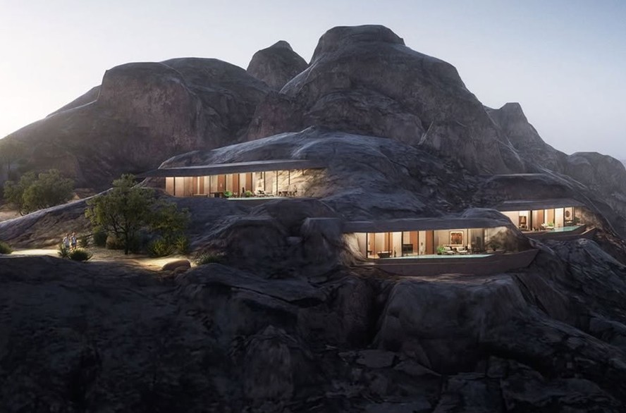 Por dentro do resort esculpido em montanhas na Arábia Saudita