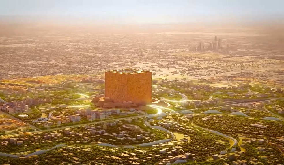 Arábia Saudita projeta maior arranha-céu do mundo em forma de cubo — Foto: New Murabba Development Company/Divulgação