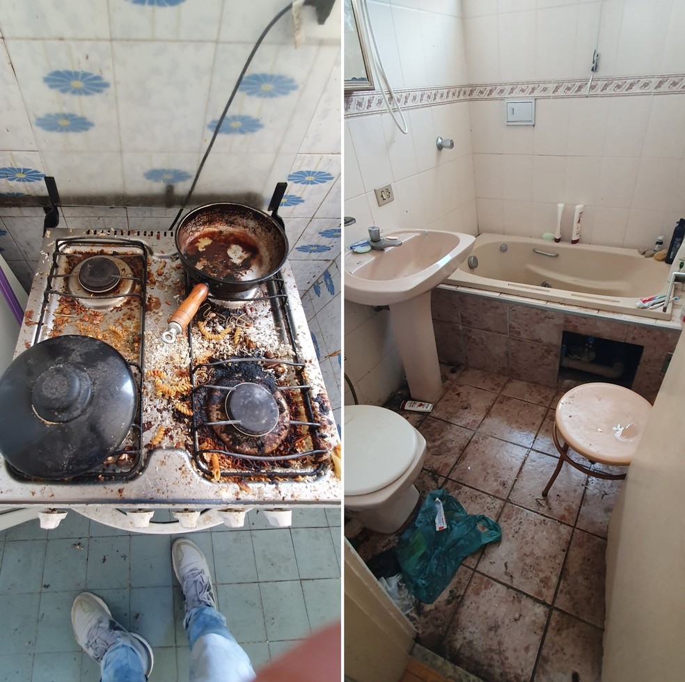 Como estavam o fogão e o banheiro — Foto: Reprodução/Twitter @homemdiarista