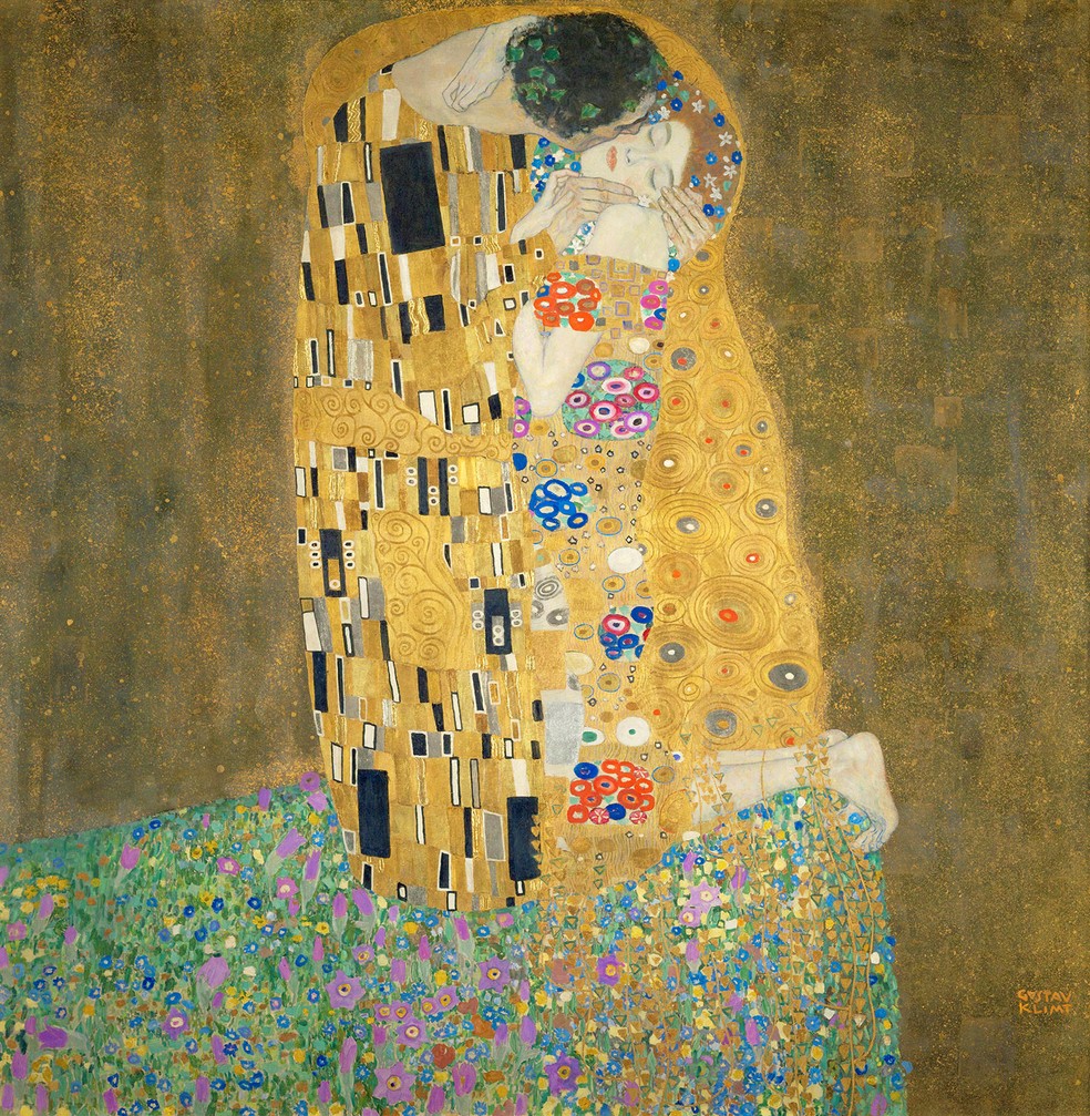 A obra "O Beijo" , de Gustav Klimt , pode ser admirada no Palácio Belvedere, em Viena — Foto: Getty Images