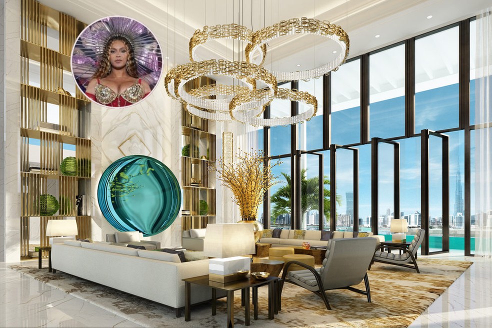A "Mansão Real" do resort Atlantis The Royal, que recebeu Beyoncé — Foto: Divulgação e Reprodução/Instagram @atlantistheroyal/