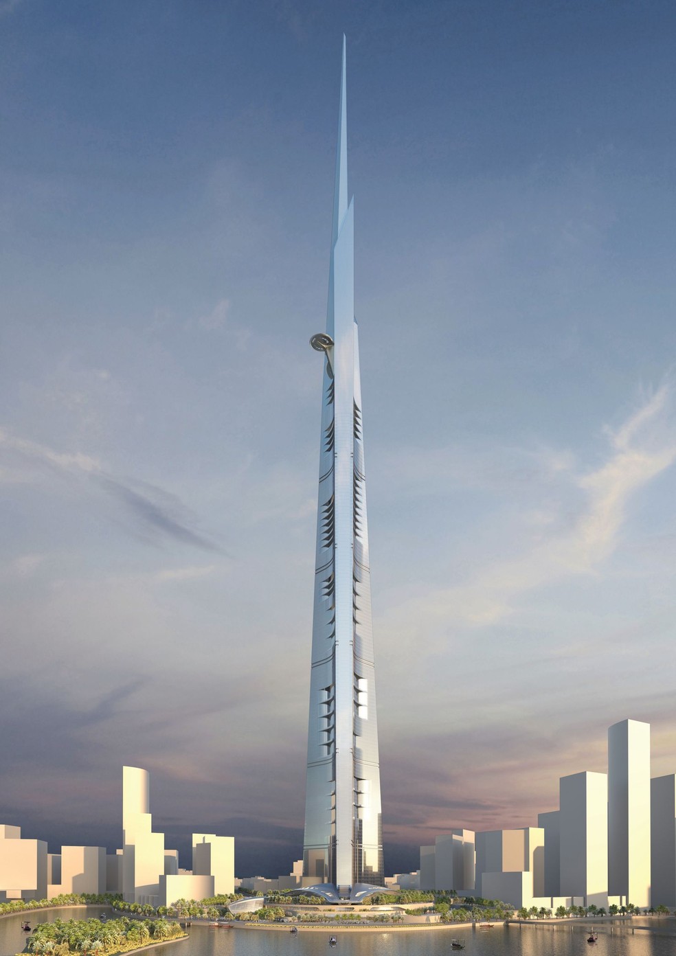 Um rendering da Jeddah Tower mostra como ficará o arranha-céu quando concluído Cortesia de Adrian Smith + Gordon Gill Architecture — Foto: Cortesia de Adrian Smith + Gordon Gill Architecture