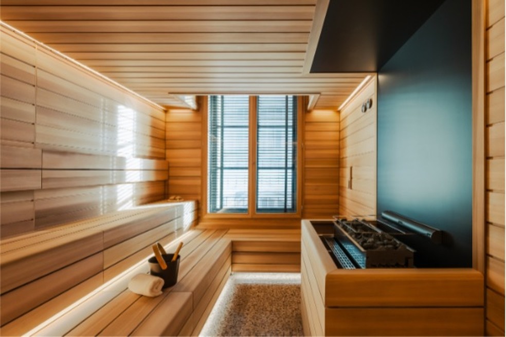 A área de bem-estar do hotel é equipada com sauna — Foto: Divulgação