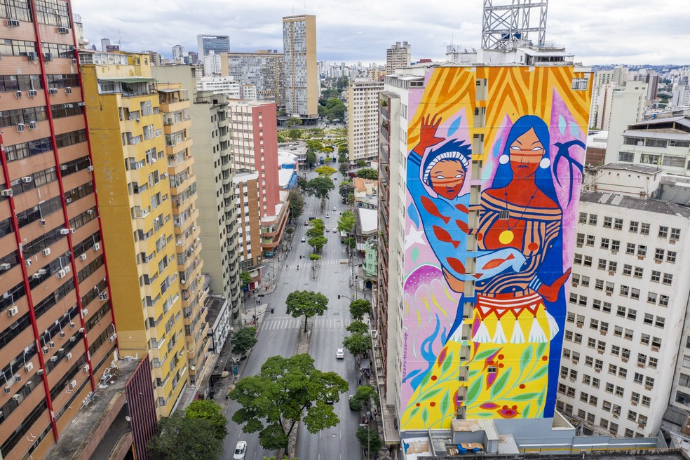 Daiana Tukano para o Cura - Circuito Urbano de Arte  — Foto: Caio Flavio/Area de Serviço