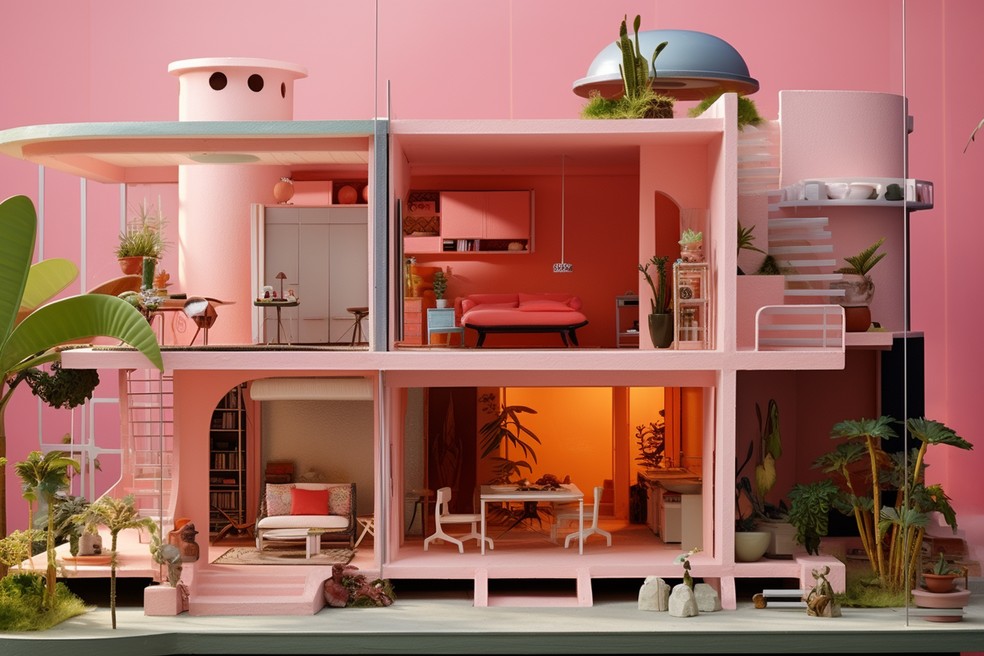  Lina Bo Bardi projetaria a casa da Barbie desta forma, segundo o Midjourney — Foto: Reprodução/Twitter @fepacheco