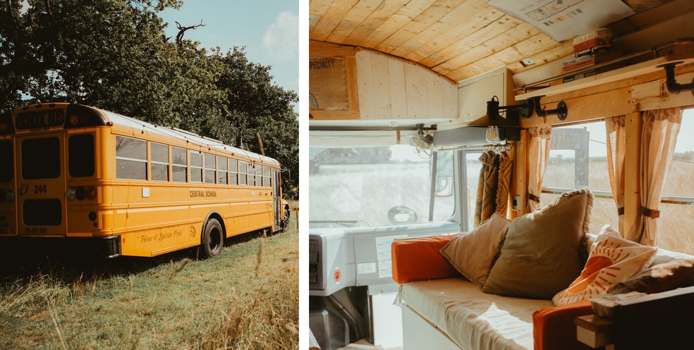 Ônibus escolar vira 'camping' com preços a partir de R$ 1.600 — Foto: Quirky Campers