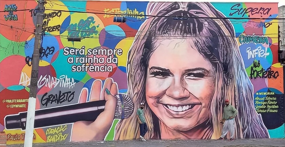 Mural em homenagem a Marília Mendonça foi feito em 2021 — Foto: Divulgação/Paulo Terra Artes