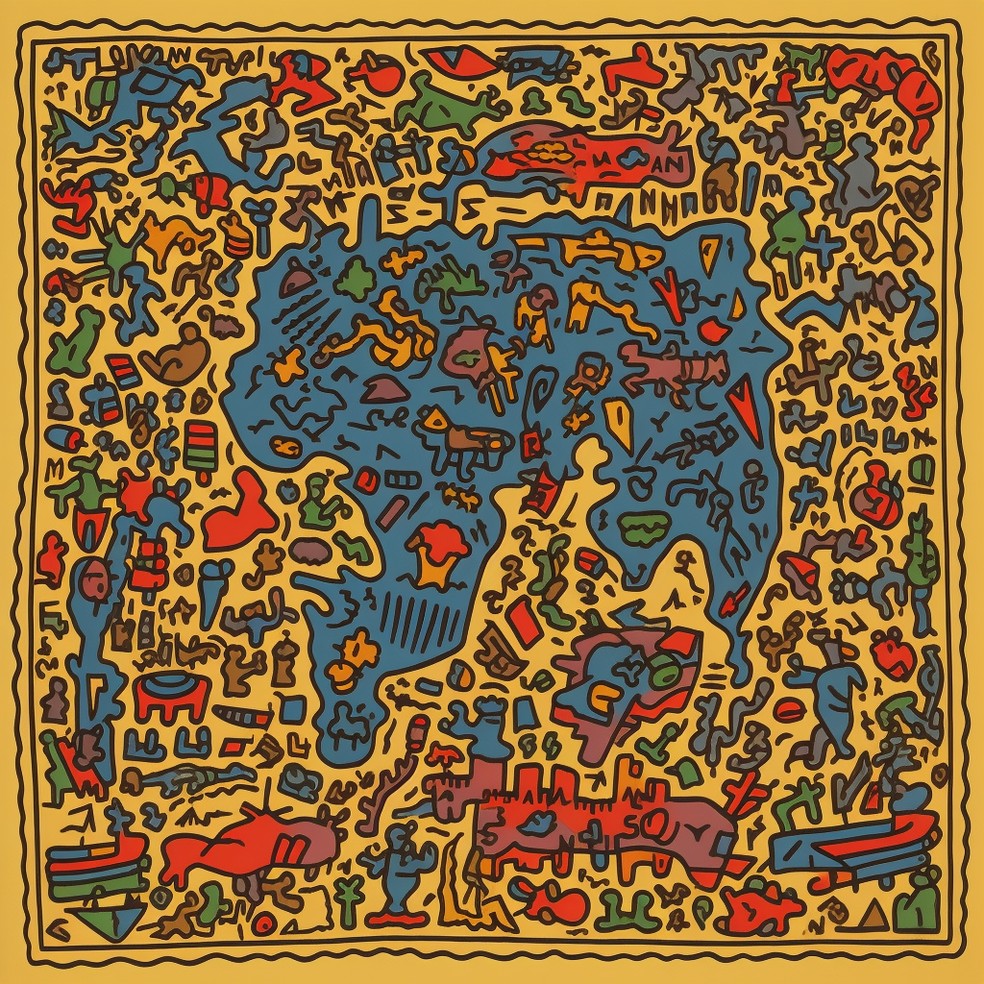 O mapa-mundi de Keith Haring — Foto: Divulgação