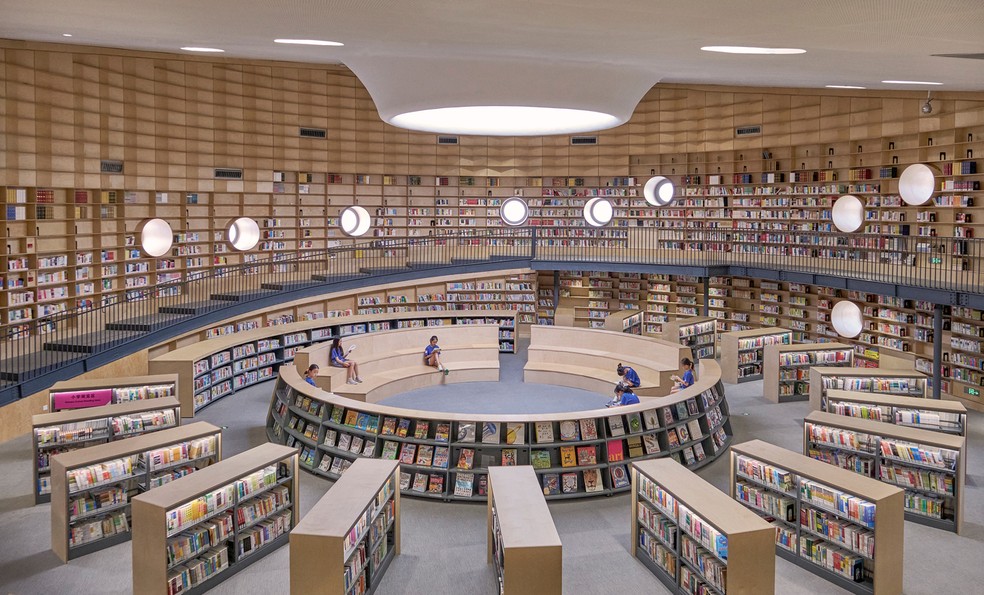 Área central do Bibliotheater, em Xangai  — Foto: Jonathan Leijonhufvud
