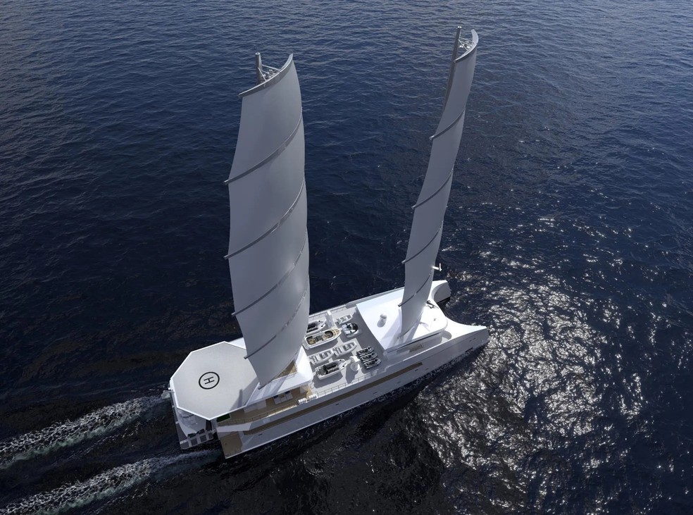 Maior catamarã à vela do mundo é construído na Austrália — Foto: Divulgação/Echo Yachts