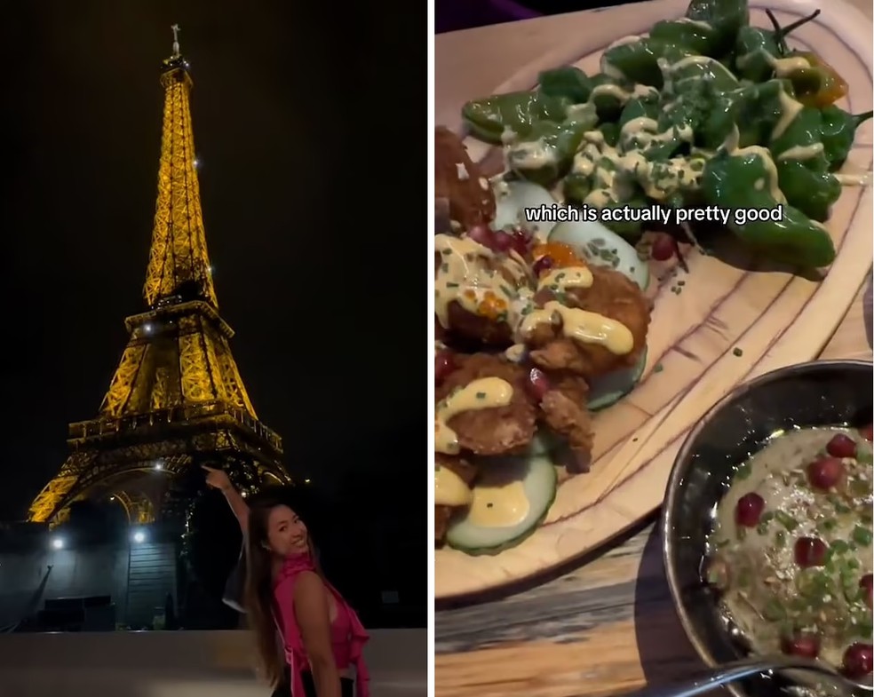 TikToker viraliza ao mostrar o restaurante mais barato com vista para Torre Eiffel — Foto: Reprodução/TikTok