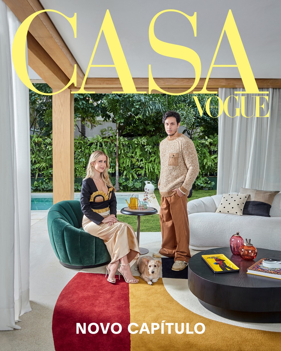 Gabriela Prioli e Thiago Mansur estrelam a Casa Vogue de julho — Foto: Ilana Bessler/Habitado Projeto | Edição de arte Jefferson Leal e Ricardo Godeguez