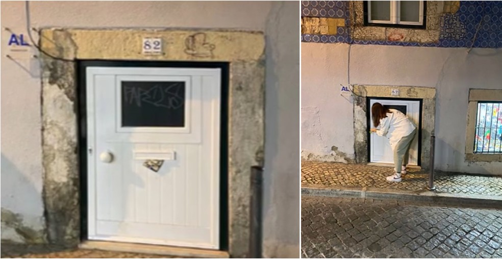 Turistas alugam Airbnb em Lisboa e se chocam com tamanho da porta de entrada — Foto: Reprodução/TikTok