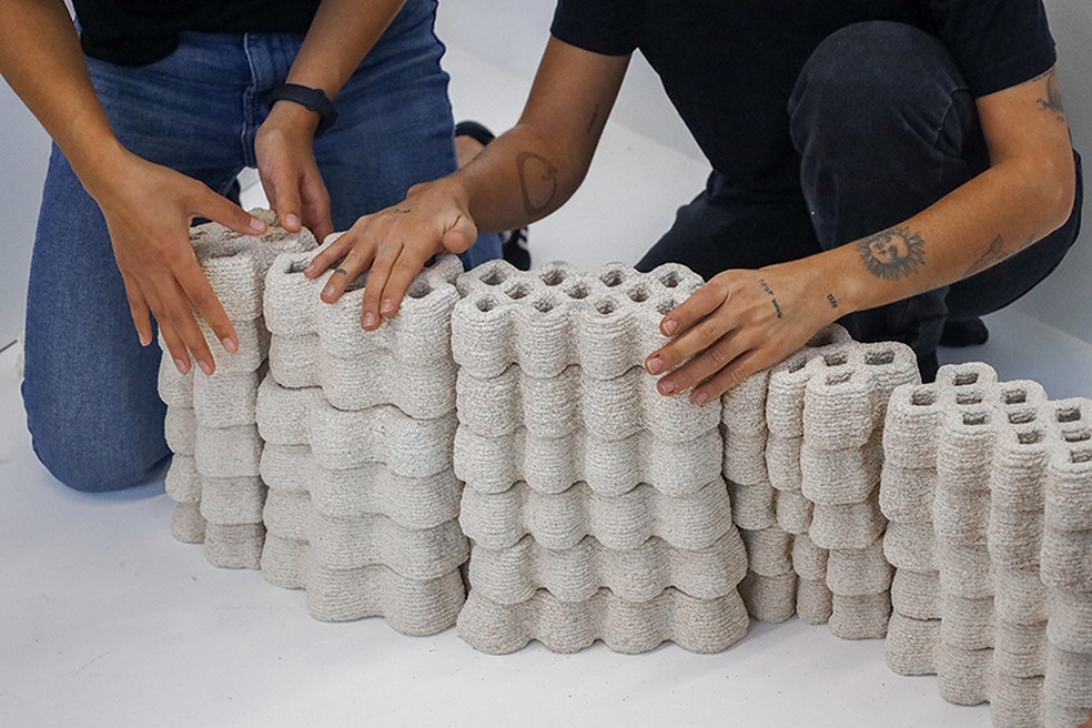 Tijolos impressos em 3D são construídos com cascas de ovos — Foto: Arturo Arrieta