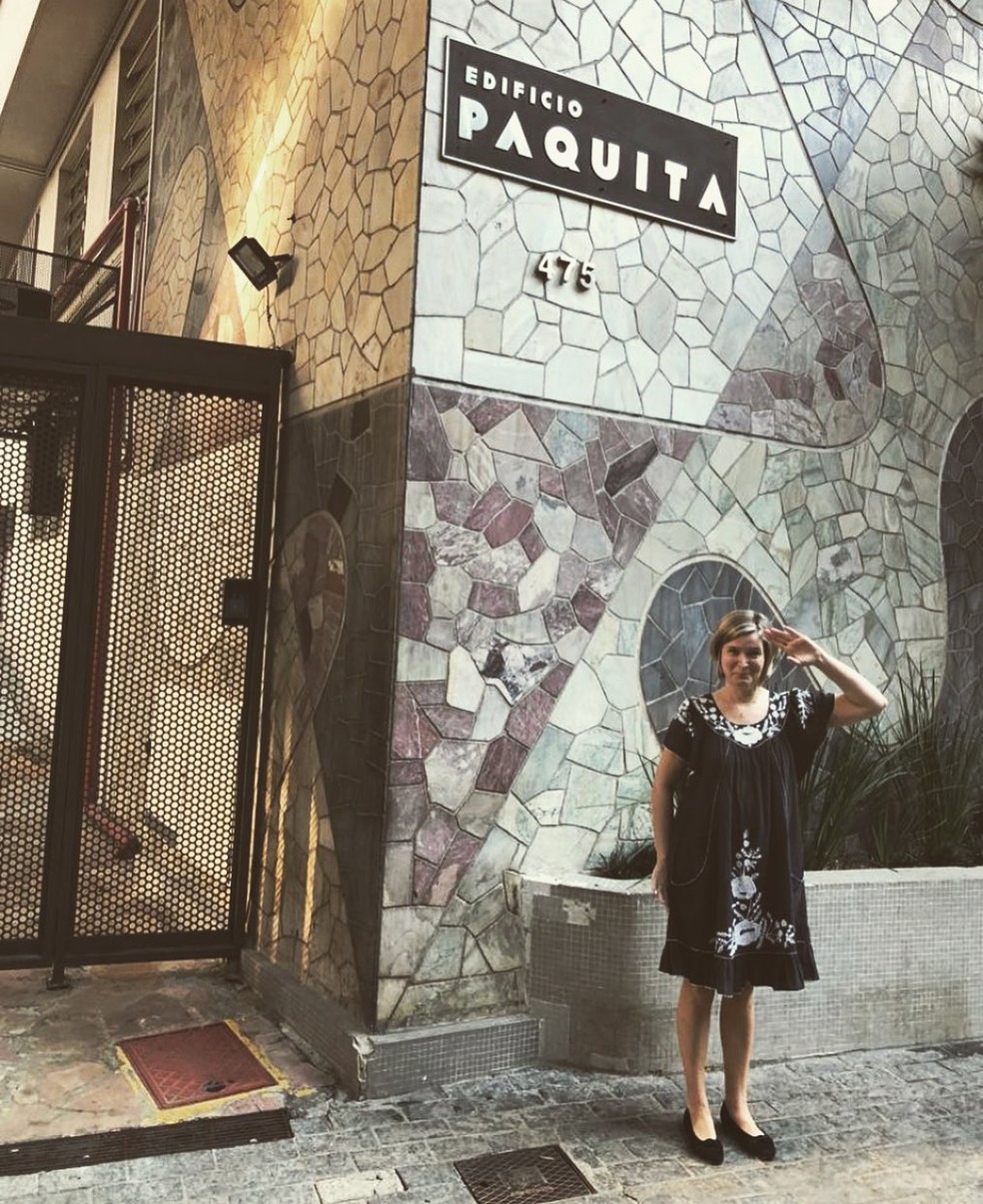 Edifício Paquita chama a atenção de Luise Wishermann, paquita da 1ª geração, em SP — Foto: Reprodução/Instagram