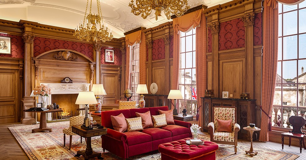 A suíte Churchill é uma das acomodações históricas oferecidas pelo hotel — Foto: Divulgação/Raffles London at The OWO