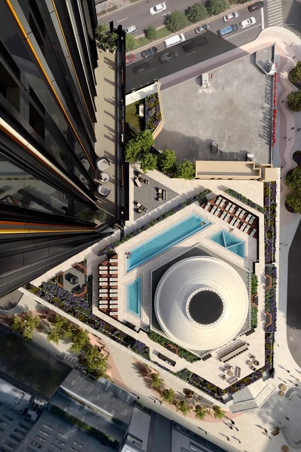 A piscina residencial fica situada no rooftop do The Brooklyn Tower — Foto: Divulgação