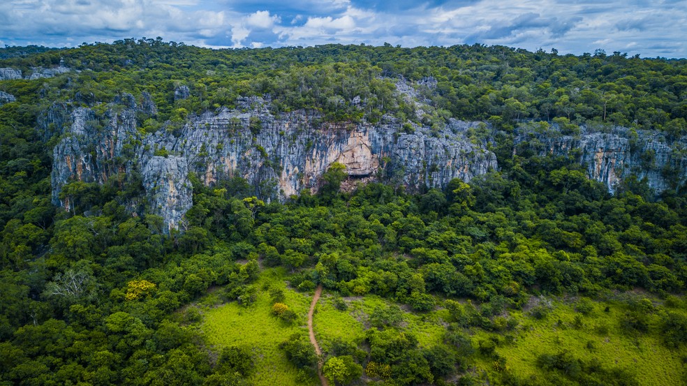 Vista aérea de cavernas do Parque Nacional das Cavernas do Peruaçu, em Minas Gerais — Foto: Getty Images